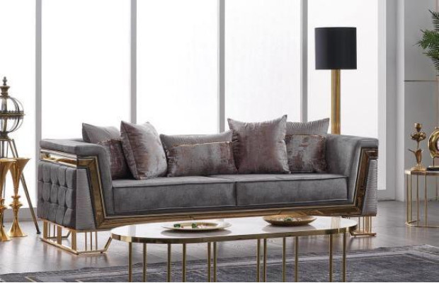 Grijze bankstel 3+1 zits met roestvrijstalen bank sofa bekledingsset 2-delig