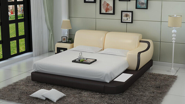 Ontwerpbed XXL Groot Bed Hotel Beklede 200x200 Multifunctionele Plank USB Leer