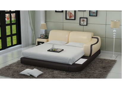 Ontwerpbed XXL Groot Bed Hotel Beklede 200x200 Multifunctionele Plank USB Leer