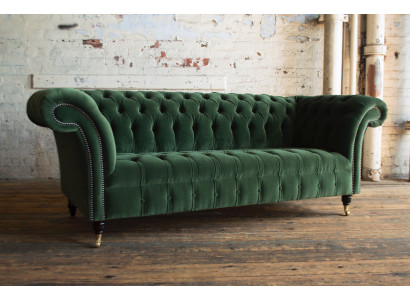 Klassiek Chesterfield Design Bankstel 3-zits Bank Bankstel Fluweel Leder groot groen nieuw