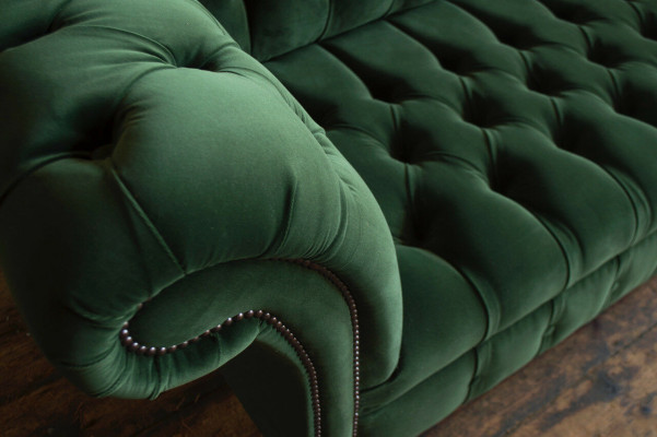 Klassiek Chesterfield Design Bankstel 3-zits Bank Bankstel Fluweel Leder groot groen nieuw