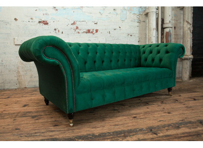 Klassieke Chesterfield bank 3-zitsbank Bank fluweel leer Design groot groen nieuw
