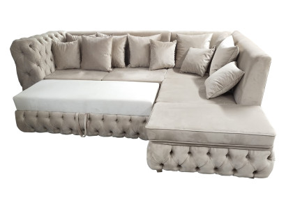 Chesterfield hoekbank L-vorm met slaapfunctie Textiel Luxe Bankstel 340 x 220