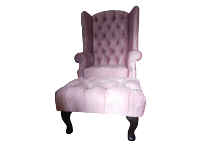 Chesterfield oorfauteuil voetenbank fluweel roze zit lounge ontspannings lounge club