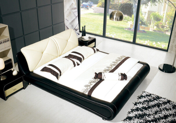 Leren bedbekleding luxe ontwerp dubbele hotel houten bedden slaapkamer