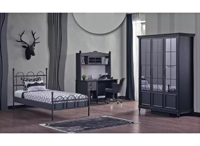 Complete kamer Slaapkamer Bed Kast Bureau Zwart 3-delig