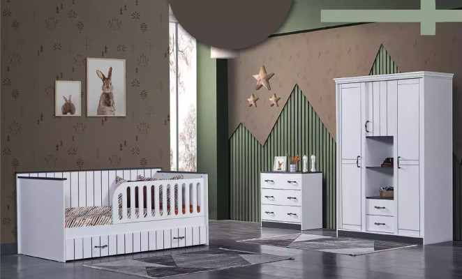 Peuter kinderkamer slaapkamer bed commode kledingkast 3-delig.