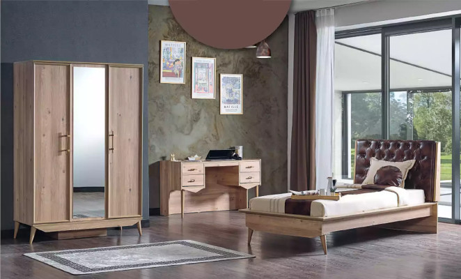 Bed Loft Hout Chesterfield 100x200cm Bedframe Gestoffeerd Hoofdbord