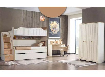 Kinderkamer stapelbed hoogslaper set bureau kledingkast 3-delig.