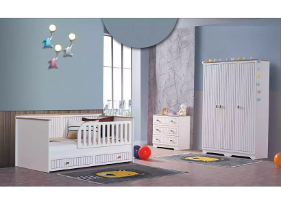 Kinderkamer tienerkamer wit bed commode kledingkast 3-delig