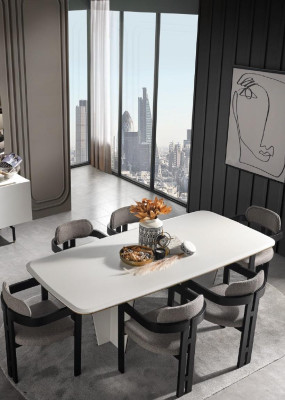 Garnituur eetgroep eetkamer eettafel luxe stoelen eethoek 7-delig wit
