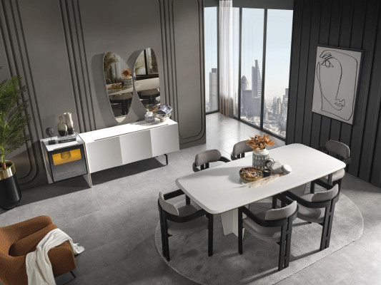 Garnituur eetgroep eetkamer eettafel luxe stoelen eethoek 7-delig wit