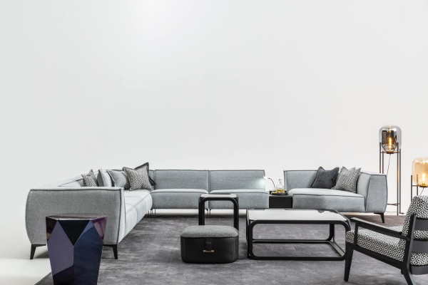 Hoekbank Bank Beklede Meubels U-vorm Woonlandschap met Fauteuil Grijze Banken