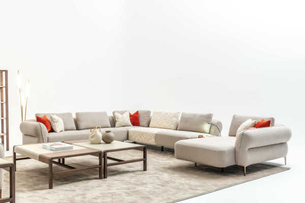 Hoekbank U-vorm Beige Luxe Woonkamer Modern Gestoffeerde Bank Nieuw
