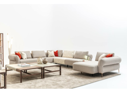 Hoekbank U-vorm Beige Luxe Woonkamer Modern Gestoffeerde Bank Nieuw