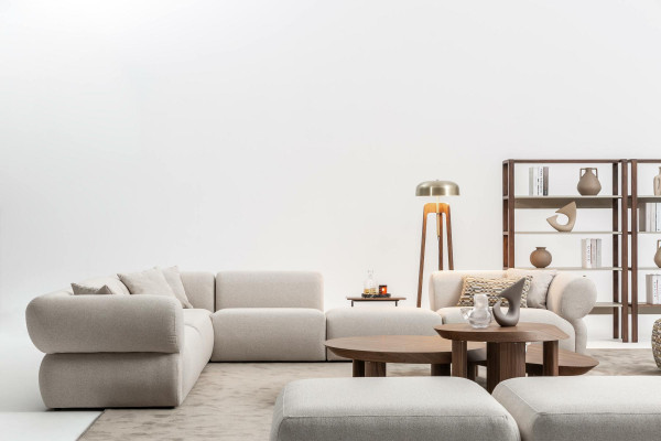 Gezellige hoekbank L-vorm Beige gestoffeerde bank woonlandschap bankstel Nieuw