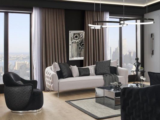 Driesits Chesterfield sofa 3-zitsbanken modern design stof wit