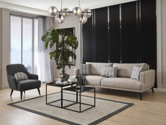 Bank 3 zits Bankstellen Stof Beige Moderne Woonkamerontwerp