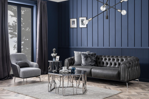 Stoel Oorfauteuil Modern stof Woonkamer Polyester Grijs Design Zitplek