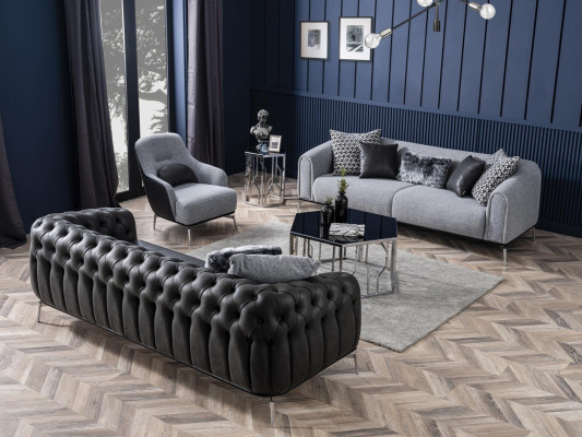 Stoel Oorfauteuil Modern stof Woonkamer Polyester Grijs Design Zitplek