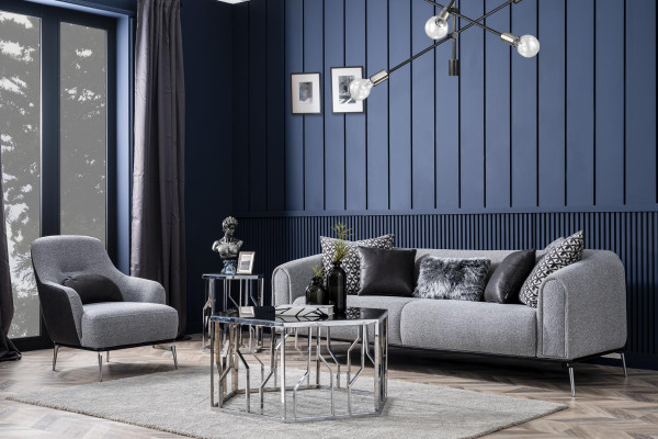 Stoel Oorfauteuil Modern stof Woonkamer Polyester Grijs Design Zitplek