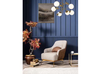 Fauteuil moderne met hoge rugleuning, stof, grijs, designstoel voor de woonkamer.