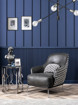 Fauteuil oorfauteuil kunstleer woonkamer polyester design zwart