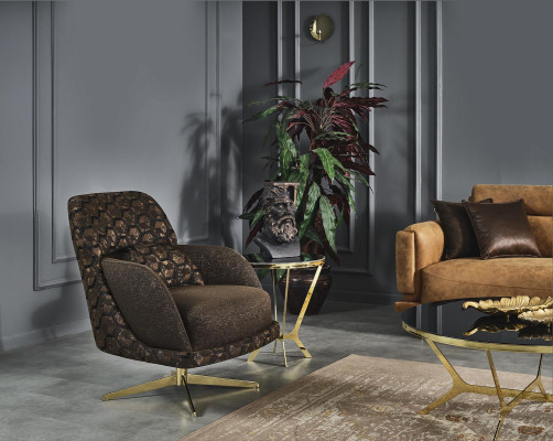 Fauteuil Oorfauteuil Cocktailsessel Stof Woonkamer Polyester Bruin