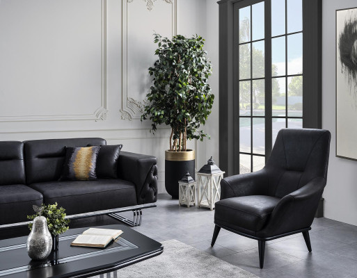 Luxe fauteuil met hoge rugleuning, cocktailstoel, kunstleer polyester zwart