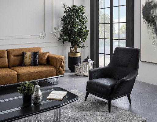 Luxe fauteuil met hoge rugleuning, cocktailstoel, kunstleer polyester zwart