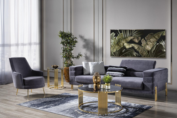Fauteuil Ohrensessel Cocktailsessel Stof Woonkamer Polyester Grijs Zitplaats