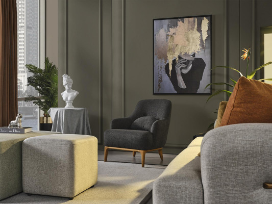 Fauteuil Ohrensessel Modern Stof Woonkamer Polyester Grijs Design Zitplaats