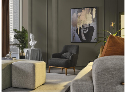 Fauteuil Ohrensessel Modern Stof Woonkamer Polyester Grijs Design Zitplaats