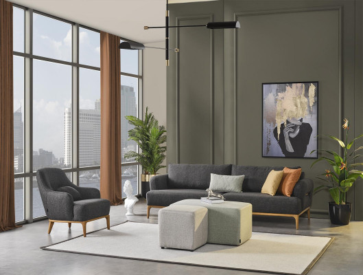 Fauteuil Ohrensessel Modern Stof Woonkamer Polyester Grijs Design Zitplaats