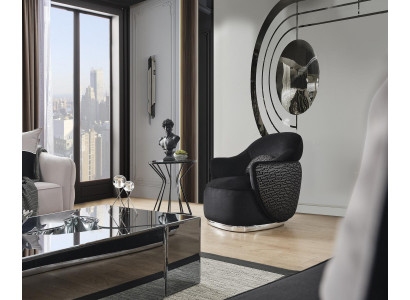 Fauteuil Oorfauteuil Modern Stof Woonkamer Polyester Zwart Design