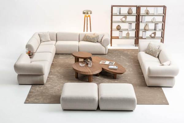 Sofaset woonkamer Sofa Set L-vorm 3-zitsbank Poef Set Modern Design