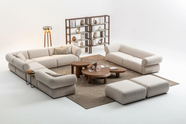 Sofaset woonkamer Sofa Set L-vorm 3-zitsbank Poef Set Modern Design