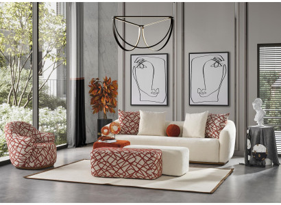 Sofa set woonkamer set bankstel 4-zits fauteuil 3x poef wit vierzitter stof