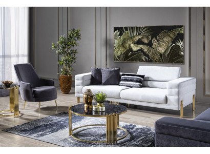 Luxe bankstel bankstel 4-zits fauteuil stof modern wit modern set