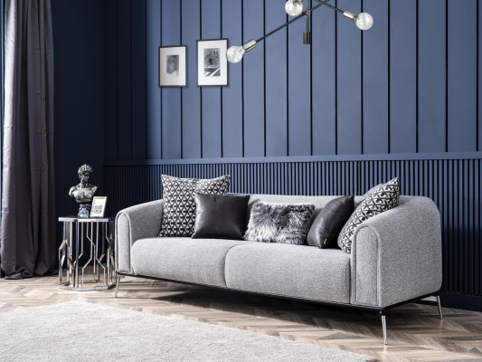 Moderne set bankstel 3 zits fauteuil driepersoons stof grijs Modern polyester