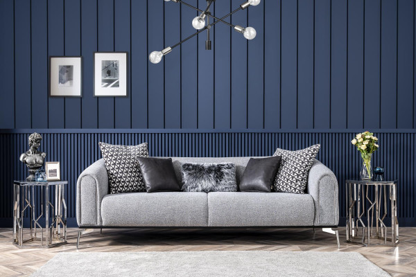 Moderne set bankstel 3 zits fauteuil driepersoons stof grijs Modern polyester