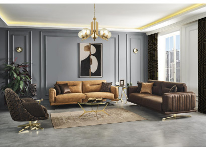 Bankstel Compleet Bank 431 Zitfauteuil Kunstleer Bruin Set 3 delig
