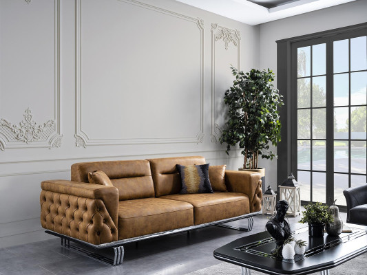 Vierzitsbank 4-zitsbanken Kunstleer Bruin Woonkamer Luxe
