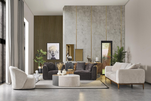 Bankstel Bank Stof Bankstellen Modern Woonkamer Wit 3 delig Polyester
