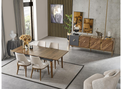 Eetgroep Eetkamer Eettafel Set Luxe Stoelen Eethoek 5 delig Bruin