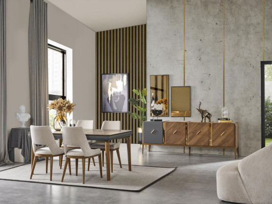 Set eetkamer eethoek eetkamertafel luxe stoelen eethoek 6-delig bruin