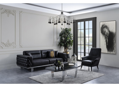 Sofaset Complete Sofa 41 Seat Chair Faux Leather Black Set 2 pieces