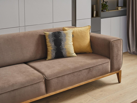 Sofa set Bankstel 4-zits Fauteuil Geel Stof Bruin Modern Vierzitter