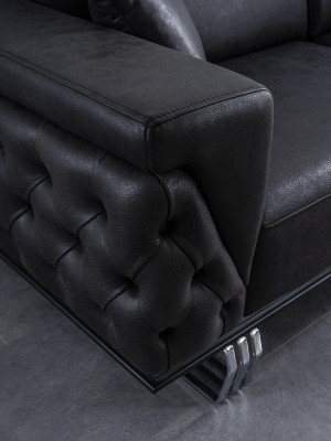 Dries zitsbank 3-zitsbanken Zwart kunstleer Woonkamer Luxe