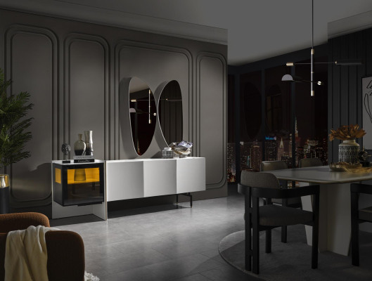 Groep dressoir spiegel ladekast hout modern eetkamer wit ontwerp nieuw